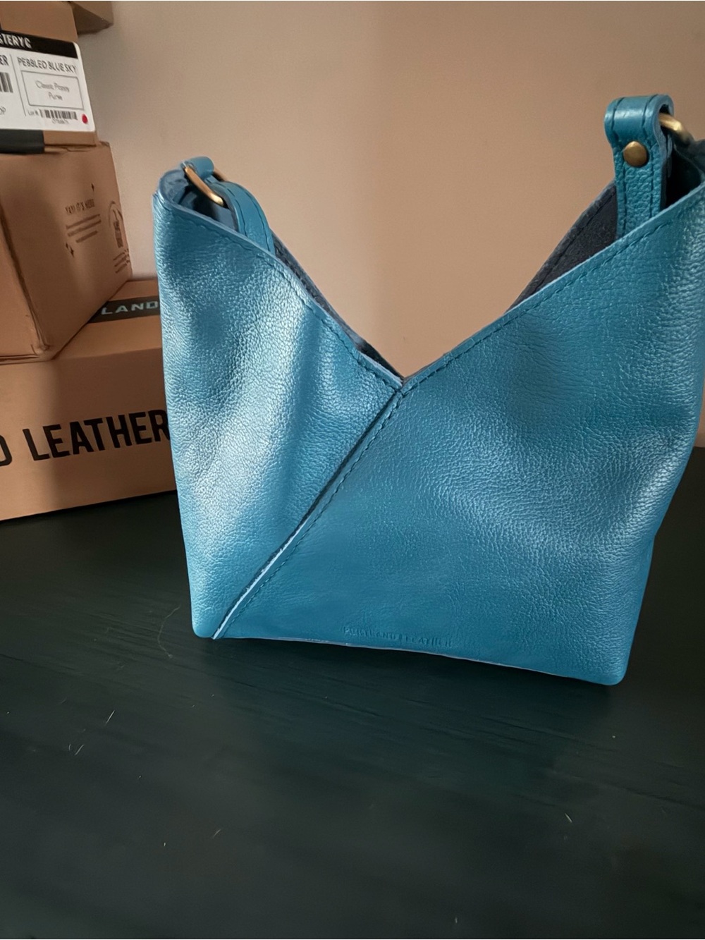 Pebbled Blue Sky Leather Small Naomi Crossbody/Shoulder Bag Portland Leather